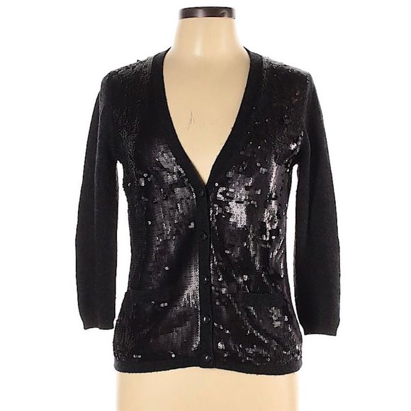 Robbi & Nikki Wool Cardigan M Black Sequined Sweater - Picture 1 of 13